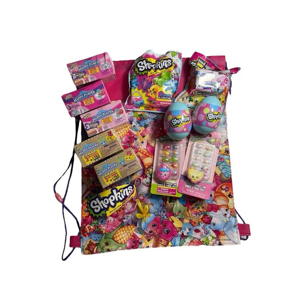 Shopkins HAPPY PLACES Blind Bags Box Eggs Press On Nails Book Bag Charm 13pc LOT - Picture 1 of 15
